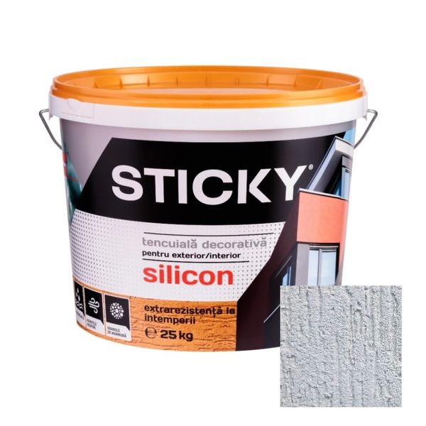 STICKY Tencuiala Decorativa Siliconata, Scoarta de Copac, Gri Luminos, 25 kg TDS25GL foto