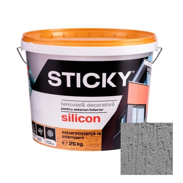 STICKY Tencuiala Decorativa Siliconata, Scoarta de Copac, Gri Granit, 25 kg TDS25GG foto