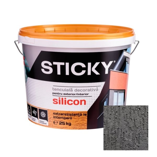 STICKY Tencuiala Decorativa Siliconata, Scoarta de Copac, Gri Antracit, 25 kg TDS25GA foto