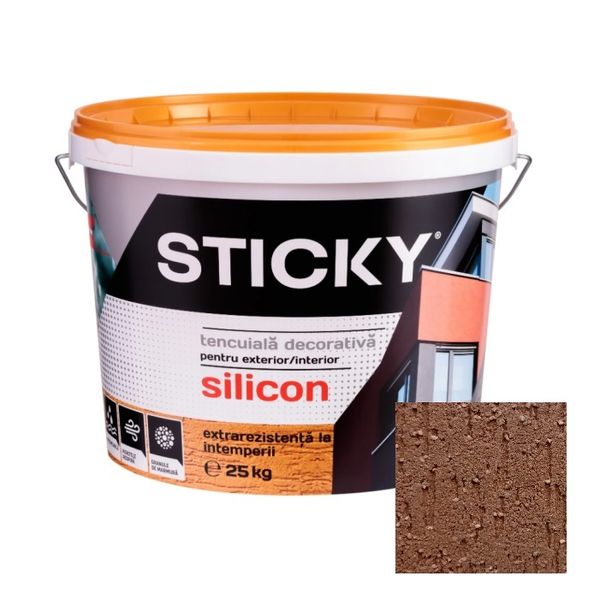 STICKY Tencuiala Decorativa Siliconata, Scoarta de Copac, Marone, 25 kg TDS25MN foto