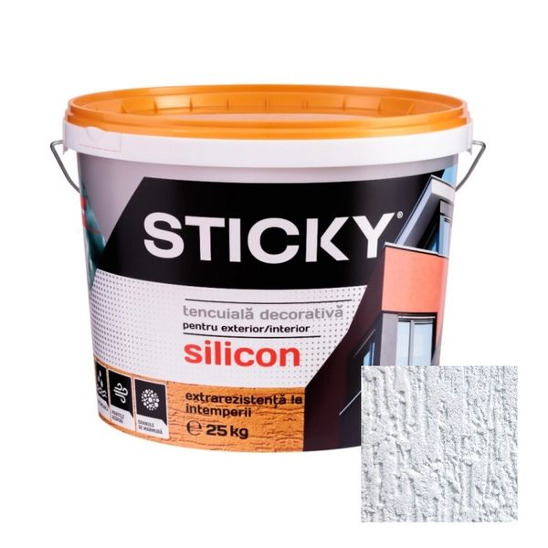 STICKY Tencuiala Decorativa Siliconata, Scoarta de Copac, Alb, 25 kg TDS25AL foto