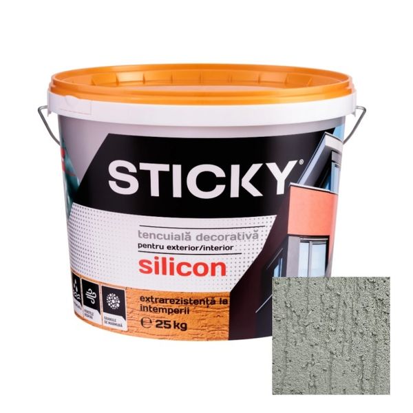 STICKY Tencuiala Decorativa Siliconata, Scoarta de Copac, Verde Prafuit, 25 kg TDS25VP foto