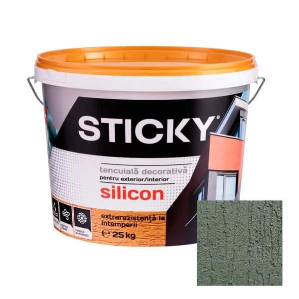 STICKY Tencuiala Decorativa Siliconata, Scoarta de Copac, Verde Amazon, 25 kg TDS25VA foto